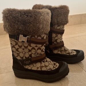 Coach Tan and Brown Monogram Boots Vintage